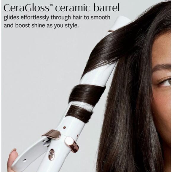 T3 SinglePass Curl 1” Ceramic Long Barrel Curling & Wave Iron White & Rose Gold